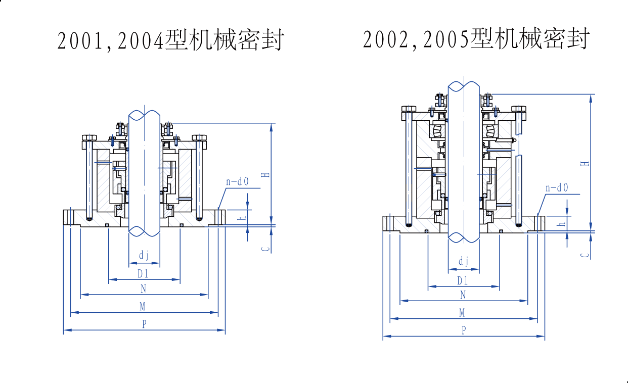   2001，2002，2004，2005型高性能徑向平衡型雙端面機(jī)械密封設(shè)計(jì)圖